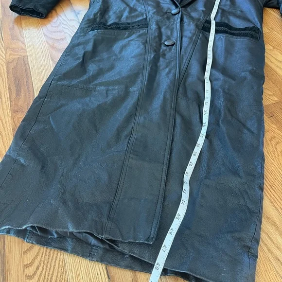 Vintage Greg Bell Black Genuine Leather Trench Coat Jacket S - Picture 6 of 10
